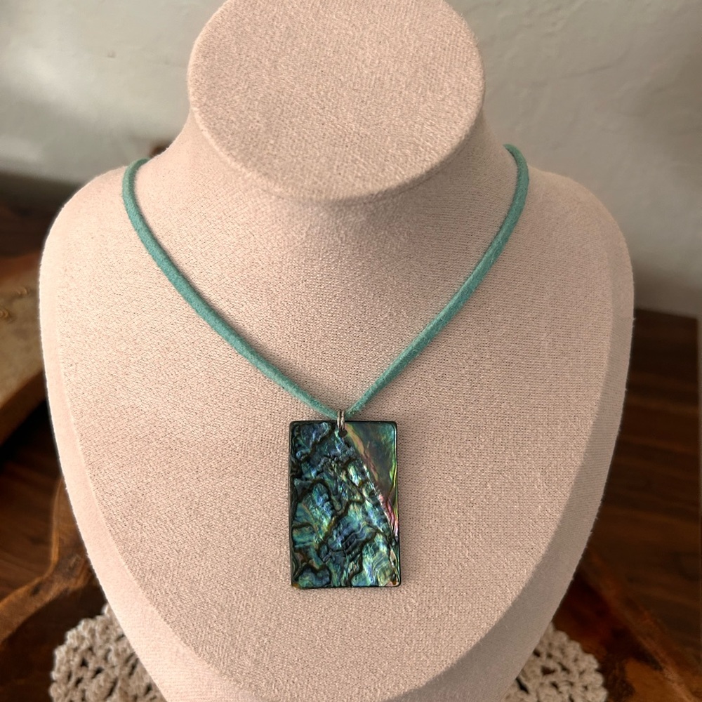 Abalone Double-Sided Pendant Leather Cord Necklace